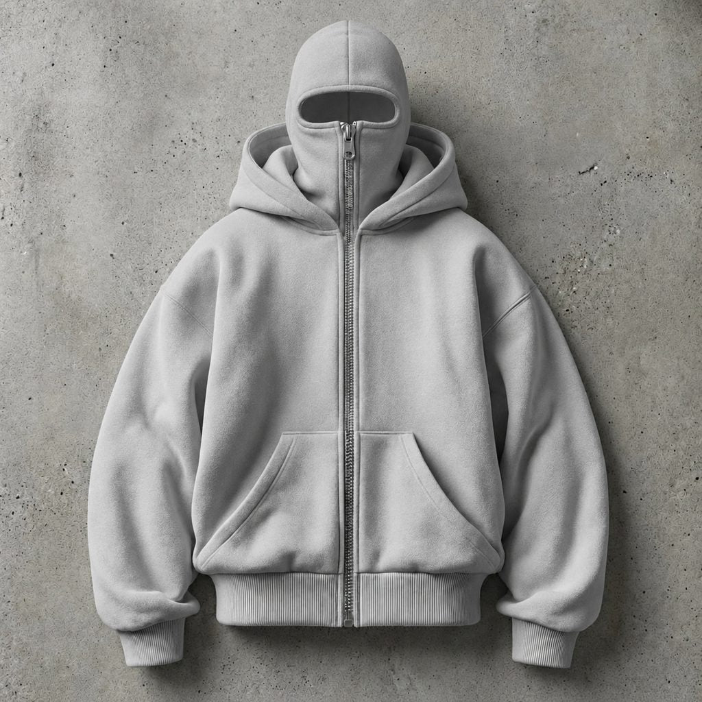 HIDDIO double-hood zip-up hoodie in Grey